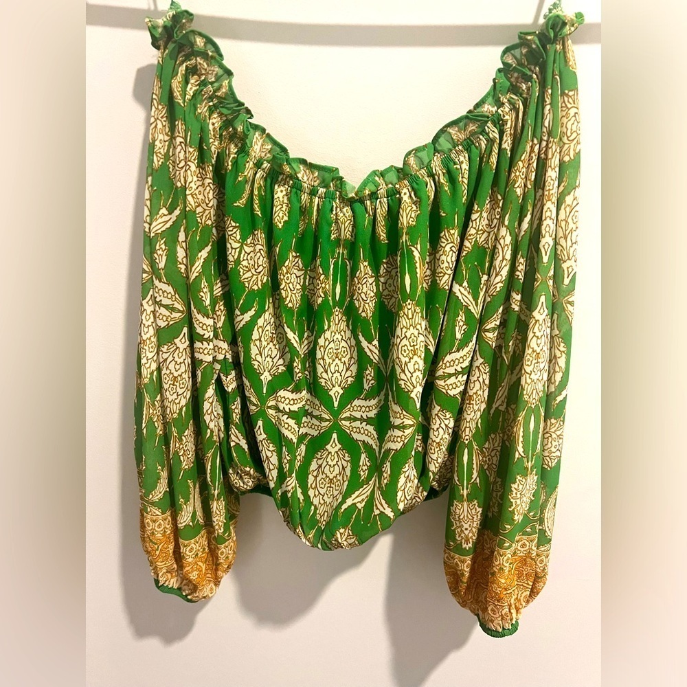 NWOT Bohemian Printed Tassel Tie Blouse - Picture 9 of 9